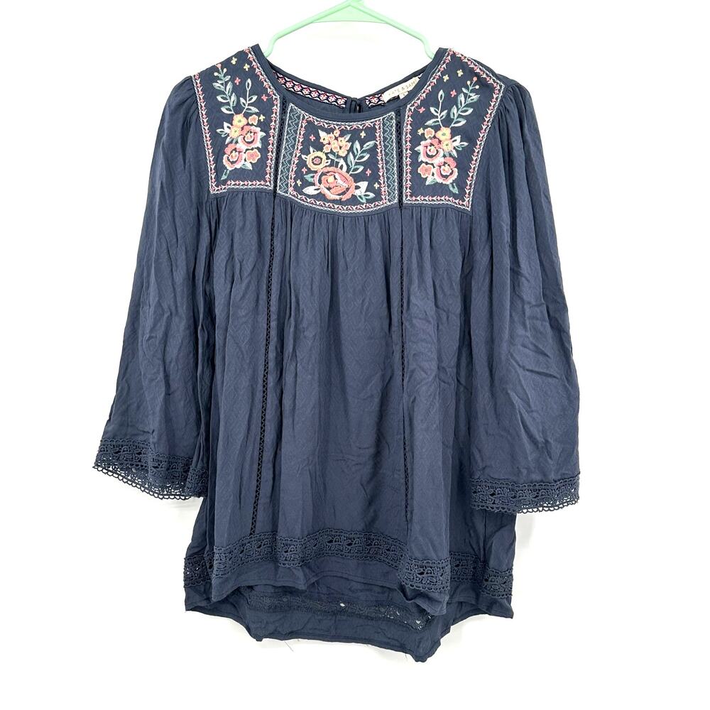 Kate & Sam Size Small‎ Lace Embroidered Long Sleeve Shirt Top Blouse Blue